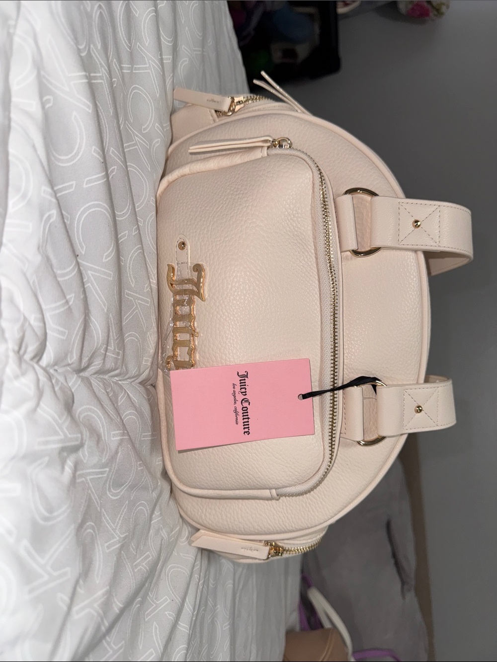 Juicy Couture Pale Cream Leather Backpack with Gold Logo